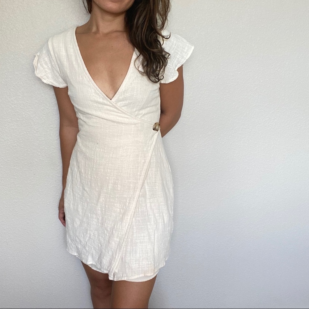 Cream Linen Wrap Dress